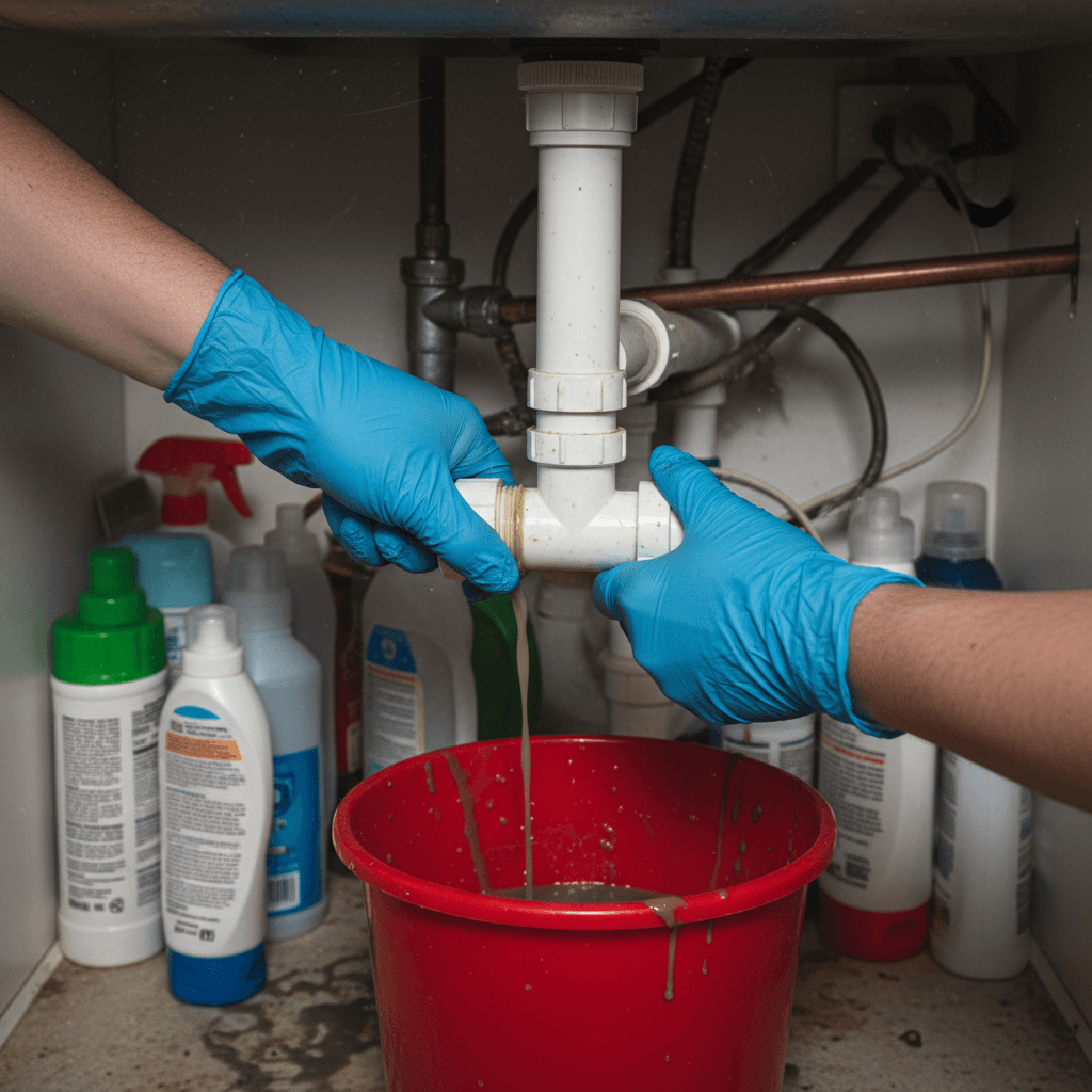 Reinigung eines Küchensyphons mit Fettlöser