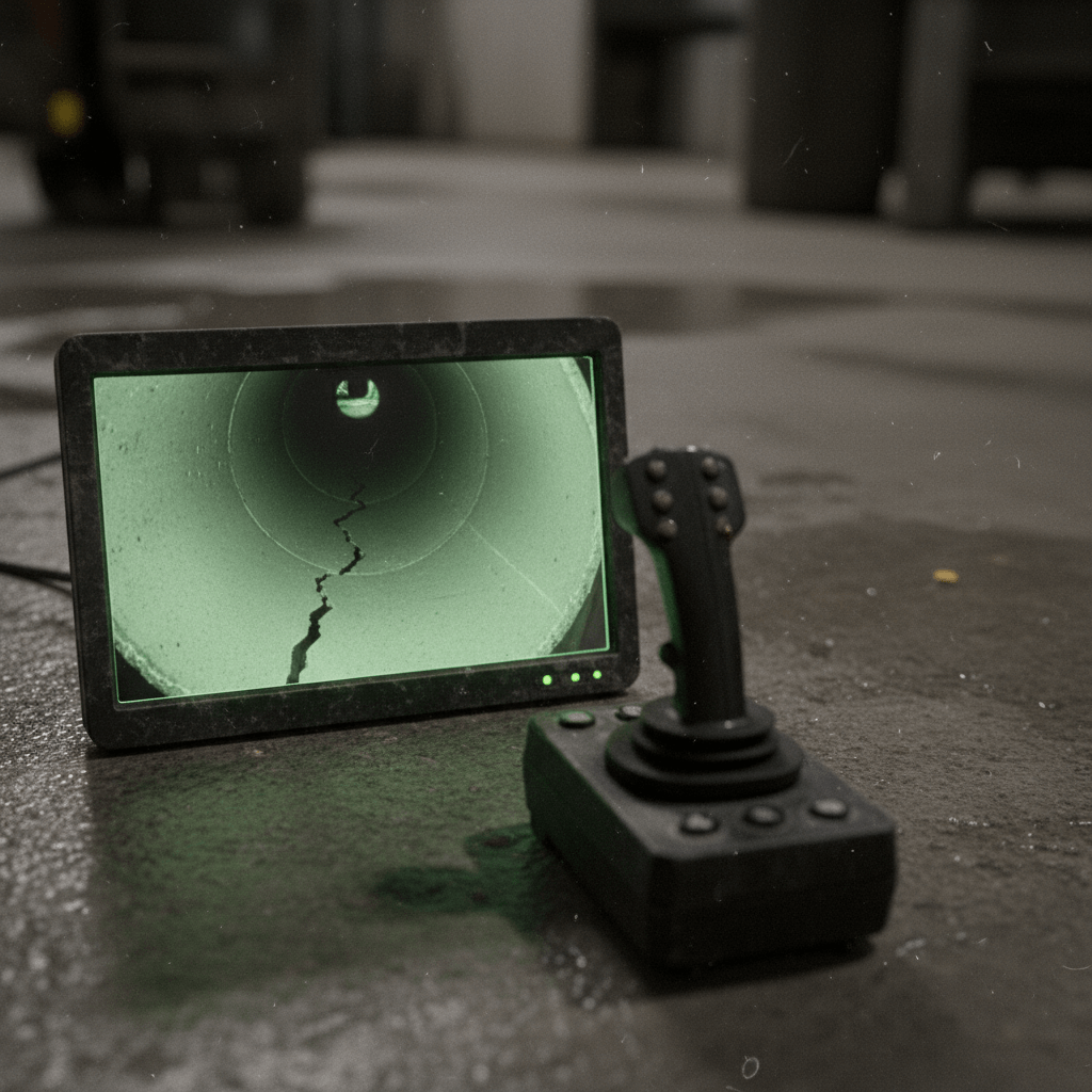 Monitorbild einer TV-Kamera Befahrung im Kanal